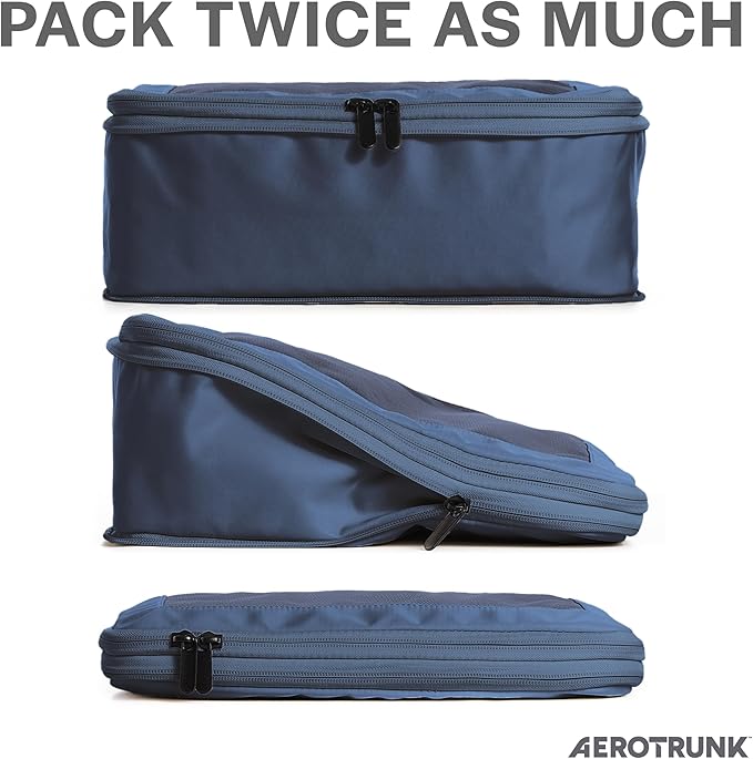 Compression Packing Cubes for Travel - Luggage Organizer Bags - Double Zipper Packing Cubes for Suitcases (4-Pack, Dark Blue)