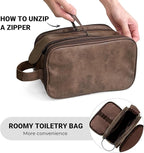 Elviros Toiletry Bag for Men, Large Travel Shaving Dopp Kit Water-resistant Bathroom Toiletries Organizer PU Leather Cosmetic Bags Fathers Day Gift (Medium, Chocolate)