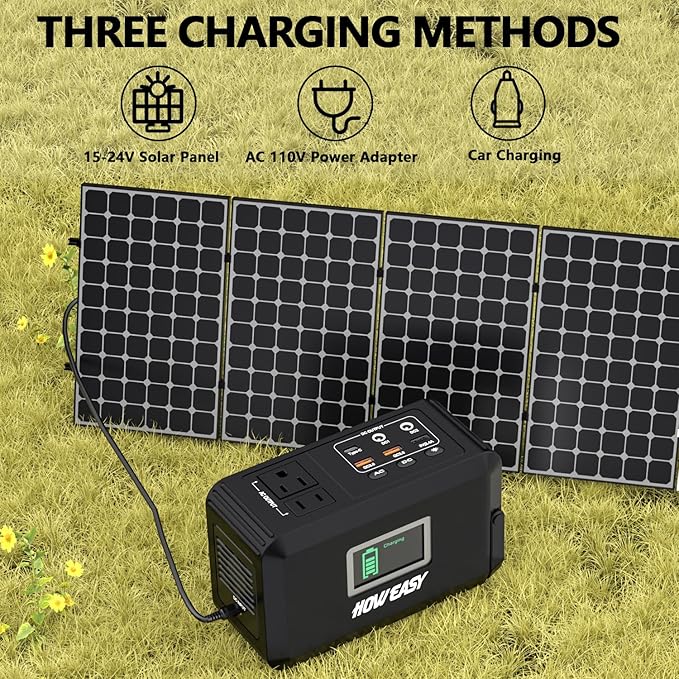 HOWEASY Portable Power Station, 24000mAh Camping Solar Generator, Portable Power Bank with 2 110V/ 150W Peak AC Outlet / 2 DC /3 USB QC3.0/LED Flashlight for Home Camping Emergency Backup
