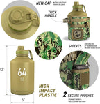 Combat Canteen - 64oz Insulated Water Bottle with Paracord Handle, Stainless Steel Water Jug with Rugged Pockets for Keys, Wallet & Phone - Green Digital