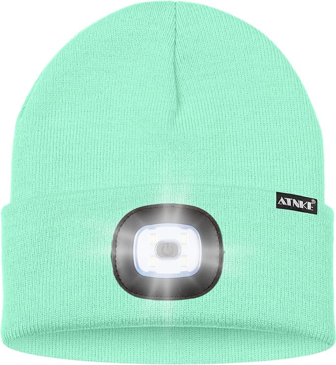 ATNKE LED Lighted Beanie Hat,USB Rechargeable 4 LED Running Headlamp Bright Cap with The Light Gifts for Men and Women
