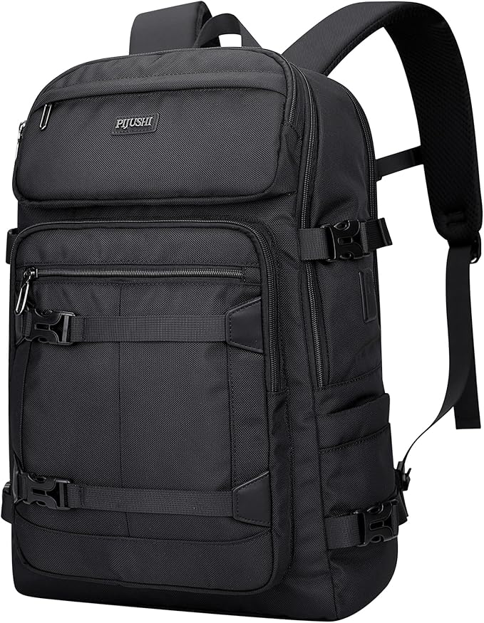 PIJUSHI Travel Backpack for Women Men Flight Aprroved Carry on Bag Large Casual Luggage Backpack Fit 16 inch Laptop(PE050 Black)