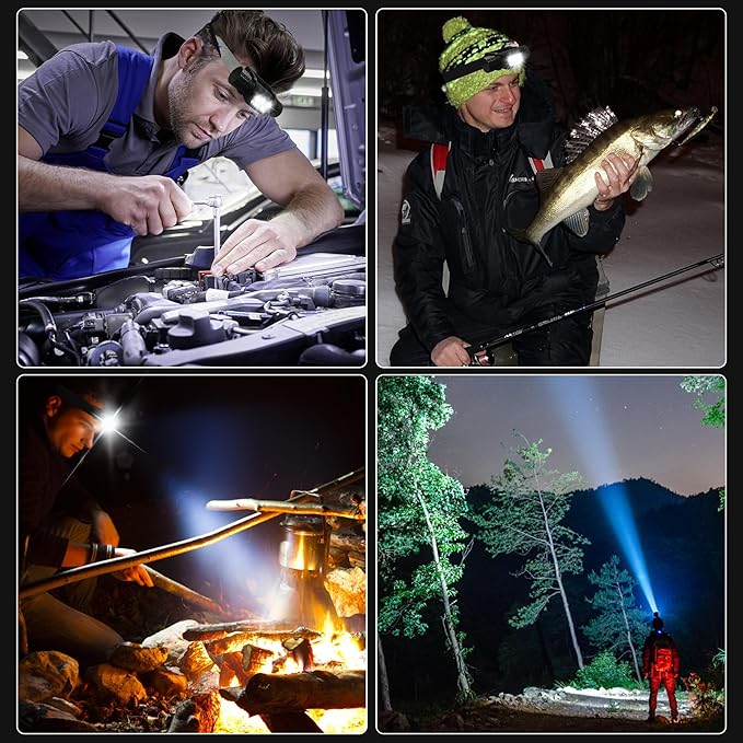 Headlamp Rechargeable, 2000 Lumen Super Bright LED Head Lamp for Adults, IP67 Waterproof Rechargeable Headlight with 9 Modes, Head Flashlight with 2600 mAh for Outdoor Camping Hiking Fishing Running