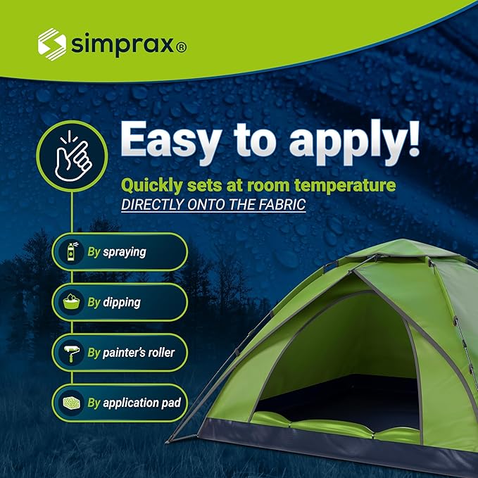 simprax® Tent Waterproofing Spray - Certified Eco-Friendly, UV-Stable & Biodegradable Waterproof Spray | Made in Germany | Waterproofing Spray Enhances Water-Repellency for Tent & Technical Textiles