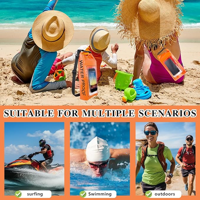 IP68 Waterproof Dry Bag, 2L - Roll Top Waterproof Pool Bag，Dry Bags for Kayaking Waterproof-w/Phone Pouch,Large Waterproof Phone Pouch,Boating & Kayak Accessories Camping (Orange 2L)