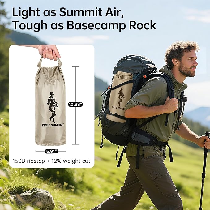 FREE SOLDIER Camping Tarp Waterproof Portable Multifunctional Outdoor Traveling Awning Backpacking Shelter Rain Tarp (Beige 10×10.5ft)