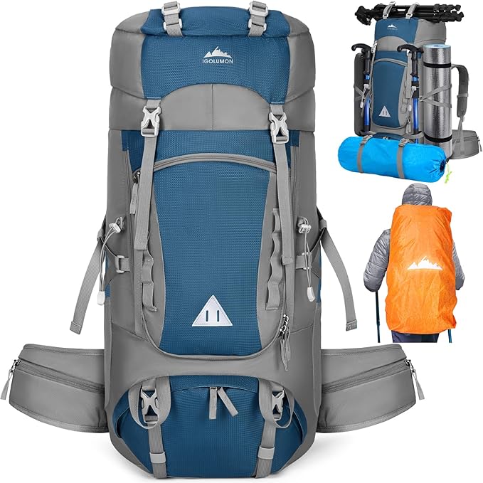 IGOLUMON 60L Hiking Backpack Waterproof Camping Backpack with Rain Cover Large Lightweight Backpacking Backpack for Men Women