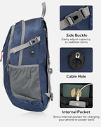 WATERFLY Lightweight Packable Hiking Backpack: 30L Foldable Travel Daypack Ultralight Camping Day Pack for Woman Man Dark Blue