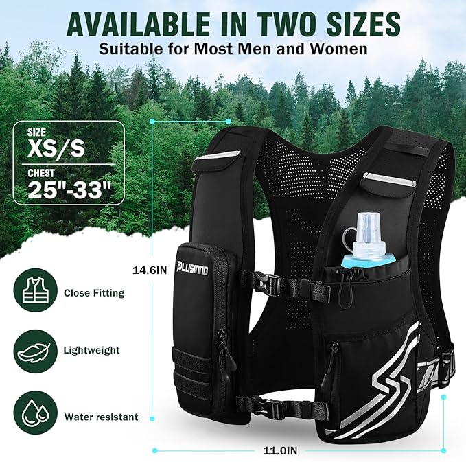 Running Vest for Women Men, Running Hydration Vest with 500ml Soft Flask & Touch-Screen Phone Pocket, Reflective Lightweight Hydration Backpack for Hiking with Adjustable Chest Waist Straps