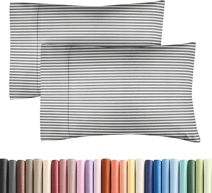 King Pillow Cases Set of 2 - Ultra Soft Hotel Quality Pillowcase Covers - Comfy Cozy Bedding for Women, Men, Kids & Teens - Machine Washable Pillow Protectors - 2 Pieces Set - King Size Grey Stripes