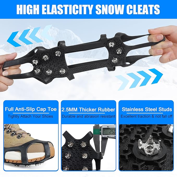 Ice Snow Cleats for Shoes and Boots,Snow Walk Traction Cleats Crampons Non-Slip 9 Point Cleats Ice Snow Grippers Overshoe for Women Men Kids Walking on Snow & Ice
