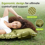 Self Inflating Sleeping Pad for Camping, Portable 4" Extra-Thick Camping Cots for Adults with Pillows & Built-in Foot Pump, Ultralight Camping Mattress for Tent Hiking Essentials Gear (Green, Single)