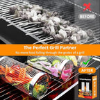 Rolling Grill Baskets (2PCS), Stainless Steel Grill Basket, Dishwasher Safe BBQ Grill Accessories Portable Grill Baskets for Outdoor Grill for Fish, Shrimp, Meat, Vegetables, Fries Outdoor Cooking Camping