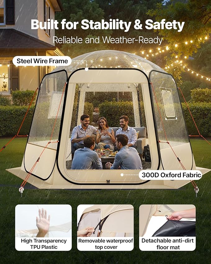VEVOR Pop up Sports Tent, 8 Sizes Optional Clear Bubble Tent for 1-6 Person, Waterproof Outdoor Pod with Floor Mat & Top Cover, Garden Igloo Dome Tents Camping Shelter for Sports Watching