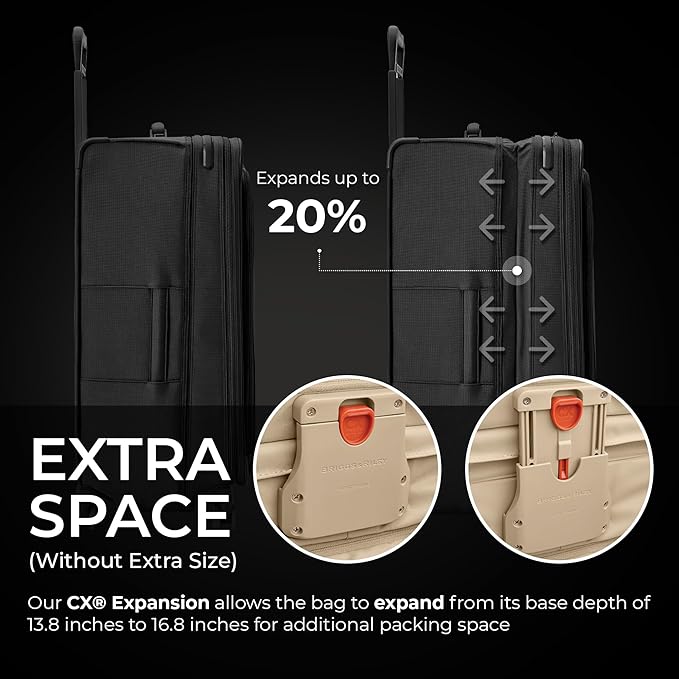 Briggs & Riley 31" Extra Large Expandable Spinner - Checked Luggage for Travel, Suitcases with Wheels, Softside Rolling Bag for Men & Women, Self-Repairing Zipper - Baseline Collection, Black