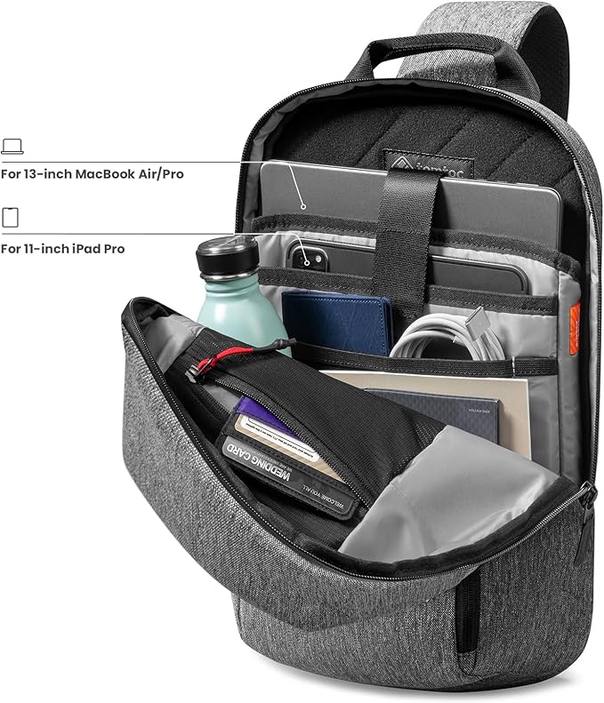 tomtoc 7L Sling Backpack Crossbody Bag for Men Women, EDC Daypack Chest Shoulder bag for 14-inch MacBook Pro M5, 13" MacBook Air/Pro, 13'' iPad Pro M5/iPad Air M3, Organized, Daily Use, Work, Travel-S