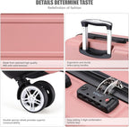Kono 20'' Carry on Luggage Lightweight with Spinner Wheel TSA Lock Hardside Luggage Small Carry on Suitcase Nude/Rose Pink