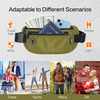Slim RFID Blocking Money Belt for Travel - Anti-Theft Hidden Passport Holder Waist Wallet with Secure Pouch for Cash, Credit Cards & Phone Safe (Olive-green)