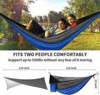 Camping Hammock with Mosquito Bug Net Tent and Rain Fly Tarp, Portable Single Double Nylon ParachuHammock with Heavy Duty Tree Strap for Backpacking Travel Survival Hiking Outdoor Activities (Blue)