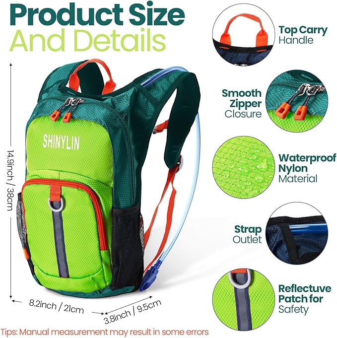 Kids Hydration Backpack with 1.5L Water Bladder Hiking Backpack Lightweight for Boys or Girls Children Biking Climbing Running Cycling