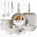 20 Pcs Pots and Pans Set Non Stick, Stackable Cookware Sets with Detachable Handle, Granite Induction RV Kitchen Portable Cooking Set Removable Handles, Dishwasher ＆ Oven Safe, Cream White
