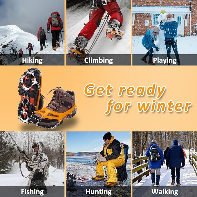 WIN.MAX Crampons for Shoes, Traction Cleats Ice Snow Grips with 19 Stainless Steel Spikes, Shoe Talons Anti - Slip Boots Spikes for Walking, Jogging, Climbing and Hiking
