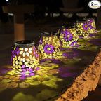 Cooo 2 Pack Mosaic Solar Lantern Outdoor Waterproof IP68 Hanging Projection Light Hidden Lid Pear-Shaped Lantern with Rope Handle Solar Powered Auto On for Patio Garden Fence Table -Petal Mirage