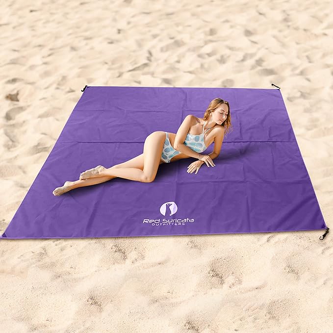 Red Suricata Sand Free Beach Mat – Large Sandproof Beach Blanket, Sandless, Waterproof – Fits and Matches Beach Canopy - Oversized Sand Proof Beach Mats for Outdoor, Picnic, Camping (Large, Purple)