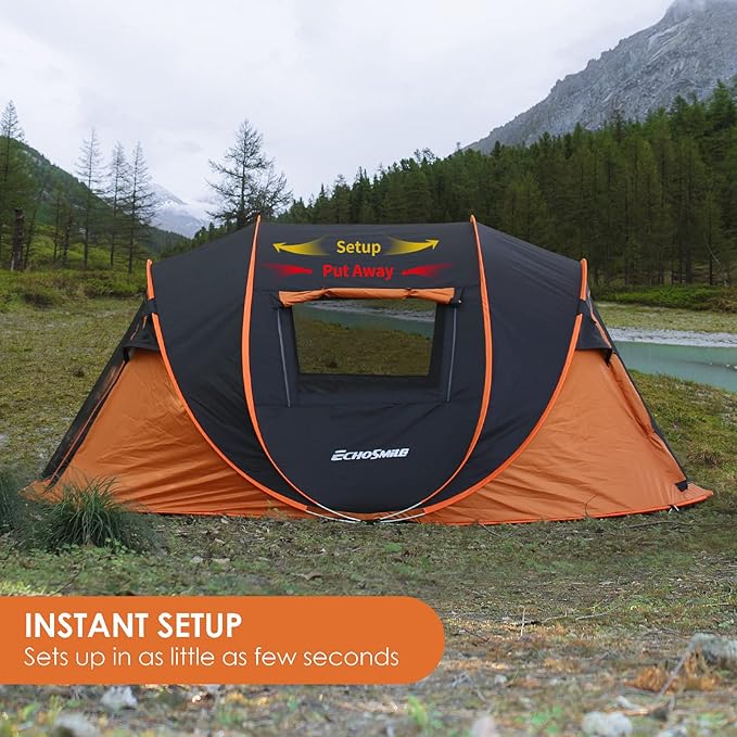 EchoSmile Instant Pop Up Camping Tent, 2/4/6 Person, Easy Setup Tent, Water Resistant Dome, Portable with Carry Bag