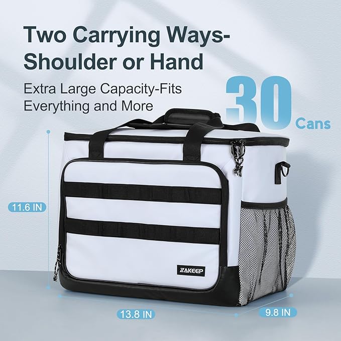 Soft Cooler Bag, 30 Cans Collapsible Cooler with Adjustable Shoulder Straps, White Ice Chest for Camping, Beach, Hiking, Picnic