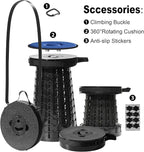 ALEVMOOM 2025 Upgraded XXL 19.7" Collapsible Stool with Cushion, 1000lbs Max Weight Heavy Duty Portable Telescoping Stool, Retractable Seat Folding Chair for Camping Fishing Hiking(Black-XXL)