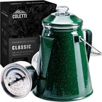 COLETTI Classic Percolator Coffee Pot — Camping Coffee Percolator, Campfire Coffee Pot – Camping for Groups — Brew for the Whole Campsite (Green, 18 Cup)