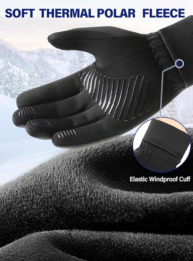 Winter Gloves Men Women - Thermal Windproof Running Touchscreen Gloves, Unisex Warm Anti-Slip Lined Cold Weather Glove