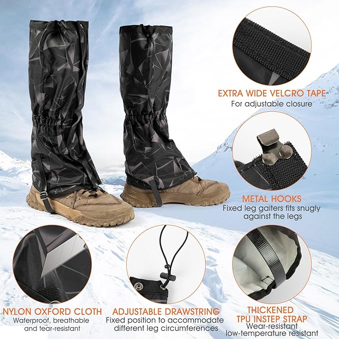 likloks Adjustable Leg Gaiters for Men & Women - Lightweight & Waterproof Gaiter for Hiking, Snow, Trail, Trekking, Hunting, Climbing