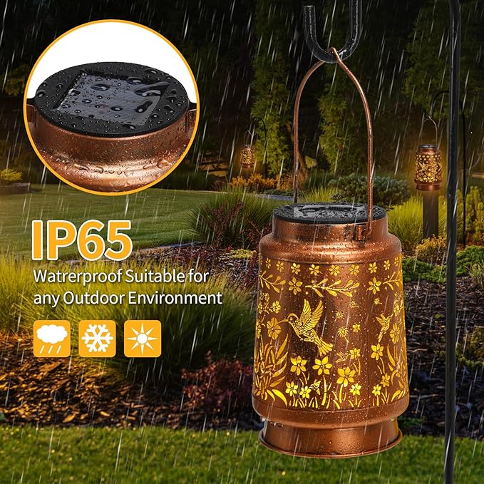 Hummingbird Solar Lanterns Outdoor Waterproof Garden Decor, Metal LED Garden Light Birthday Gifts for Women mom Grandma for Yard, Patio, Lawn, Tabletop, Pathway, Landscape,Walkway, Terrace, Balcony