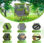 Double Camping Chair with Canopy Shade Oversized 2 Person Camping Sofa Fully Padded Folding Loveseat with Cup Hold and Storage Bag Sturdy for Lawn Beach Fall Outdoor Activities(Dark Green)