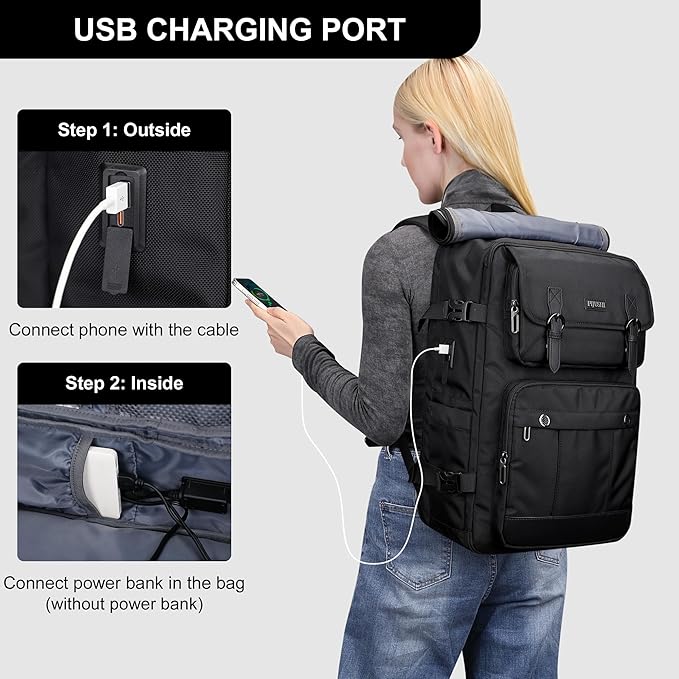 PIJUSHI Travel Backpack for Women Men Carry on Luggage Backpack Convertible Large Laptop Duffel Bag for Airplanes(PE049 Black)