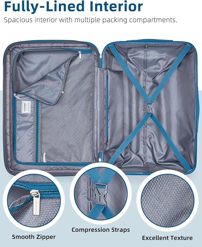 LARVENDER Carry on Luggage 22x14x9 Airline Approved, Expandable 20 Inch Hardside Suitcase with Wheels TSA Lock, PC+ABS Lightweight Carry on Suitcases for Women, Ocean Breeze (20/DB/TB)