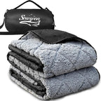 Waterproof Outdoor Blanket 92”X 60” Packable, Stadium Blankets for Camping with Sherpa Fleece Lining, Large Windproof Emergency Throw Mat for Garss Picnic Hiking Road Trip, Machine Washable, Black