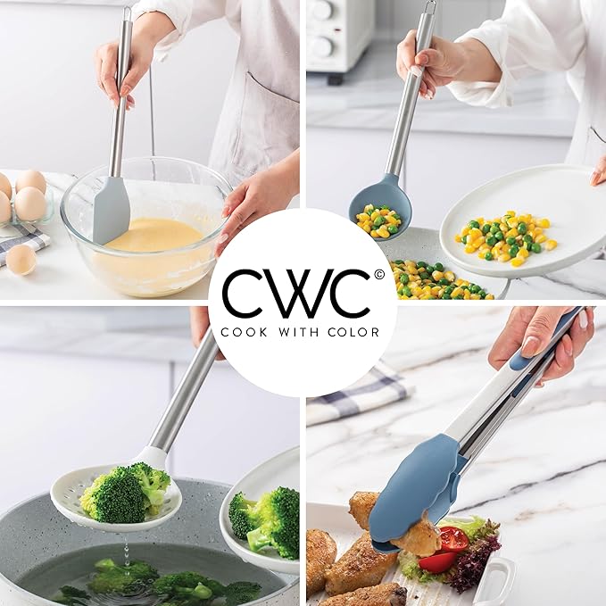 COOK WITH COLOR Silicone Cooking Utensils, Kitchen Utensil Set, Easy to Clean Silicone Kitchen Utensils, Cooking Utensils for Nonstick Cookware, Kitchen Gadgets Set, 38 Piece, Blue and White