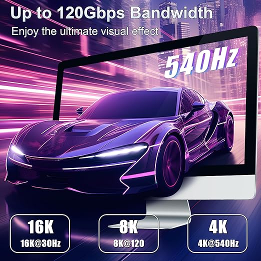 ZIKNYDO 16K for Thunderbolt 5 Cable 6.6FT/2m, USB C 80Gbps Data Transfer, 120Gbps Bandwidth for 16K/Dual 8K Displays, PD3.1 240W Charging for Thunderbolt 4, MacBook M4, eGPU, Mac mini M4 Pro, Monitor