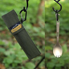 SANTTA Titanium Camping Spoon Set of 2 Piece, Spoon and Bottle Opener 2-in-1 Design, Lightweight Ti Utensils with a Pouch and Carabiner for Outdoor Camping Backpacking Hiking and Travel