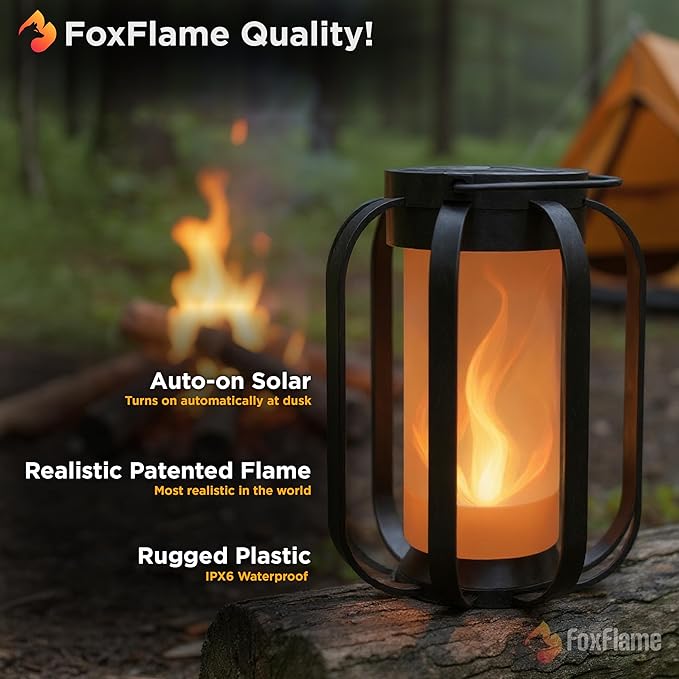 Modern Solar Lanterns Outdoor Waterproof - Patented Flickering LED Flame Effect, IP65 Waterproof, Matte Black Finish, Hanging Solar Lights for Outside for Patio, Garden, Porch, Outdoor Decor (1 Pack)