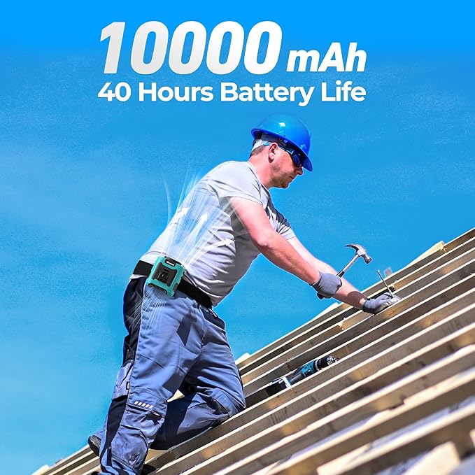 AMACOOL Portable Waist Fan Clip On, MAX 40H Work Time, 10000mAh Rechargeable Wearable Shirt Fan with Light 16000RPM Powerful 5 Speeds Belt Fans Personal Cooling Fans for Outdoor Jobsite Camping Travel