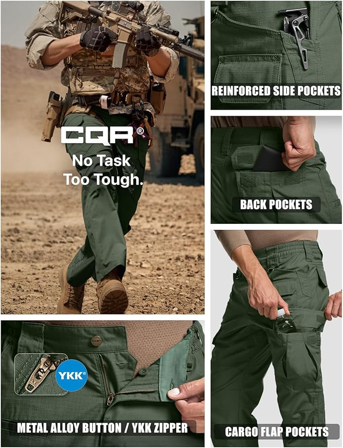 CQR Men's Tactical Pants, Water Resistant Ripstop Cargo Pants, Lightweight EDC Work Hiking Pants, Outdoor Apparel