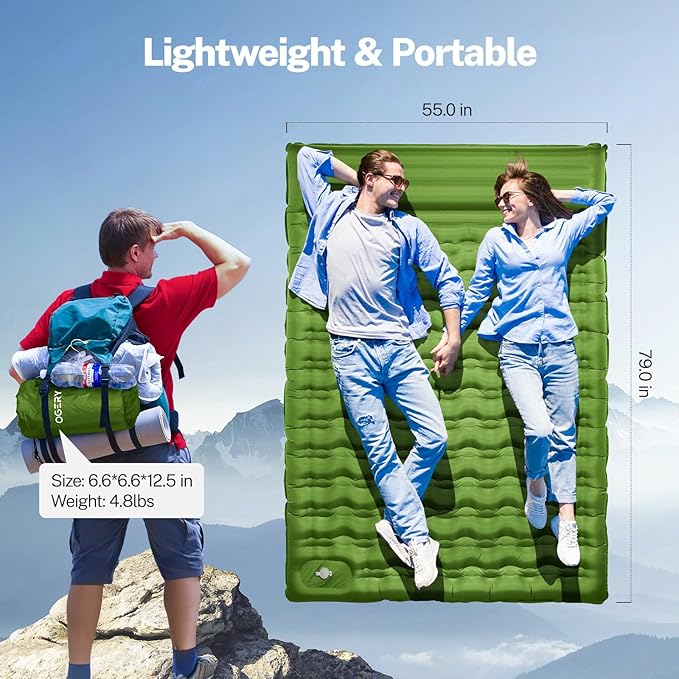 OGERY Sleeping Pad for Camping, 6" Extra-Thick Reinforced Camping Sleeping Pad with Pillows & Built-in Foot Pump, Ultralight Self Inflating Air Mattress Mat for Tent Hiking Essentials Gear