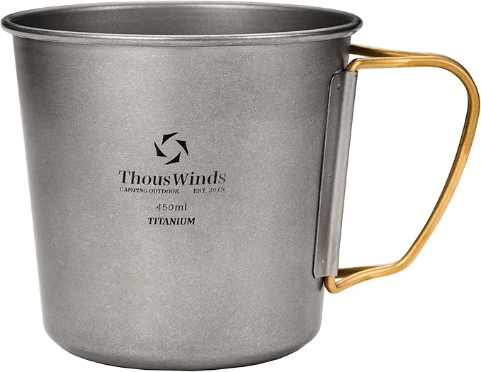 Titanium Mug, 450ml 15oz, Camping Coffee Cup with Foldable Handle and Lid, Lightweight Cup for Outdoor Backpacking Hiking