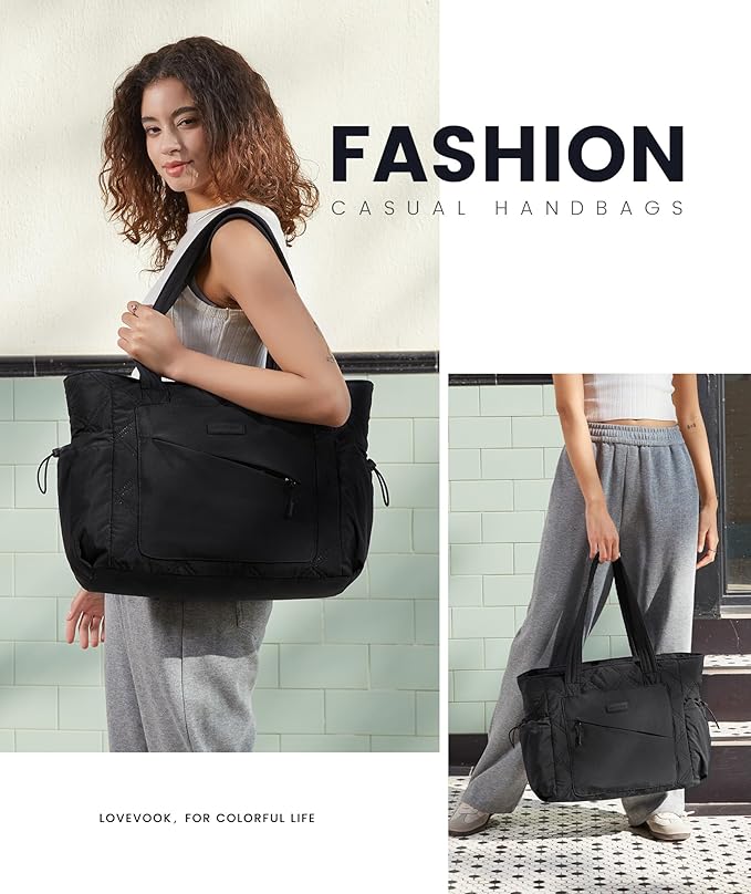 LOVEVOOK Tote Bag for Women, puffer tote bag for Work Travel Nurse, Lightweight quilted Bags with Compartments