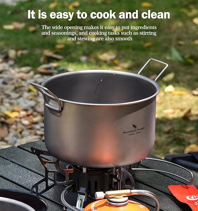 Boundless Voyage Titanium Pot Portable Camping Cookware Lightweight Cooking Pot Set for Outdoor Cooking Traveling Backpacking Hiking Trekking Picnic