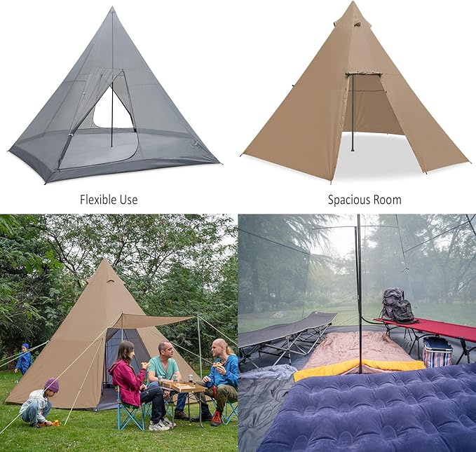 KAZOO Family Camping Tent Large Waterproof Tipi Tents 8 Person Room Teepee Tent Instant Setup Double Layer